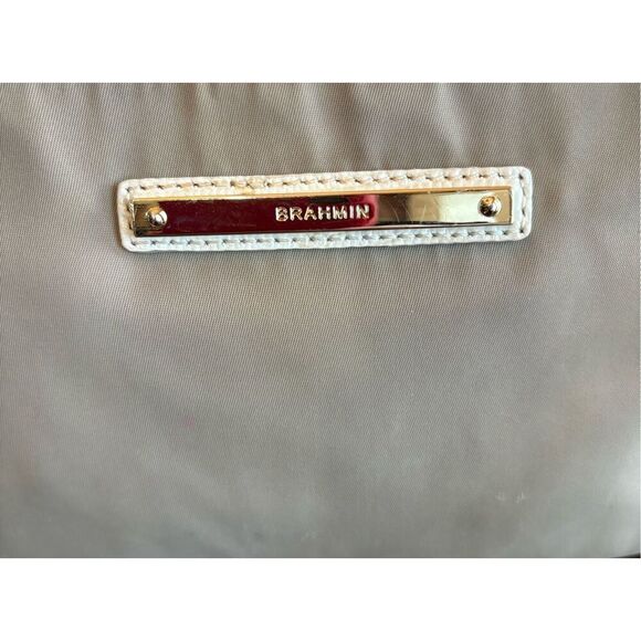 BRAHMIN - EUC Nylon & Croc-Embossed Leather Crossbody Bag in Tan & Cream - Picture 11 of 16